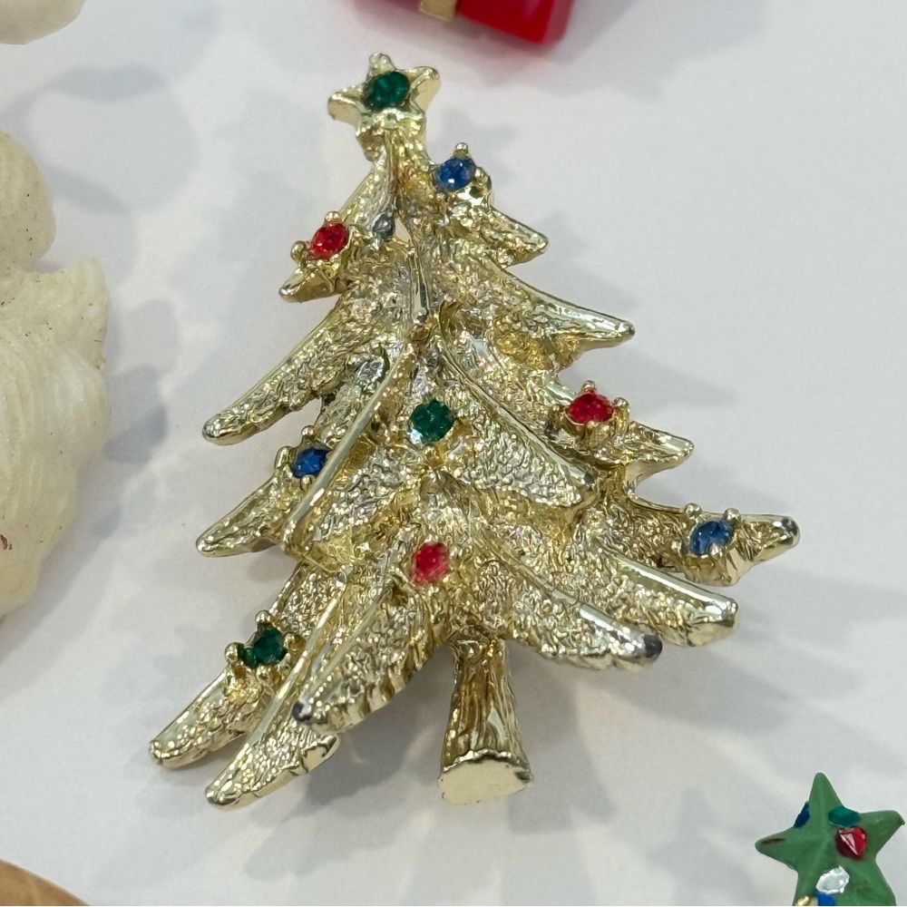 Vintage Christmas Jewelry Lot Avon Eisenburg Ice Candy Cane Brooch Rhinestone - Picture 8 of 16